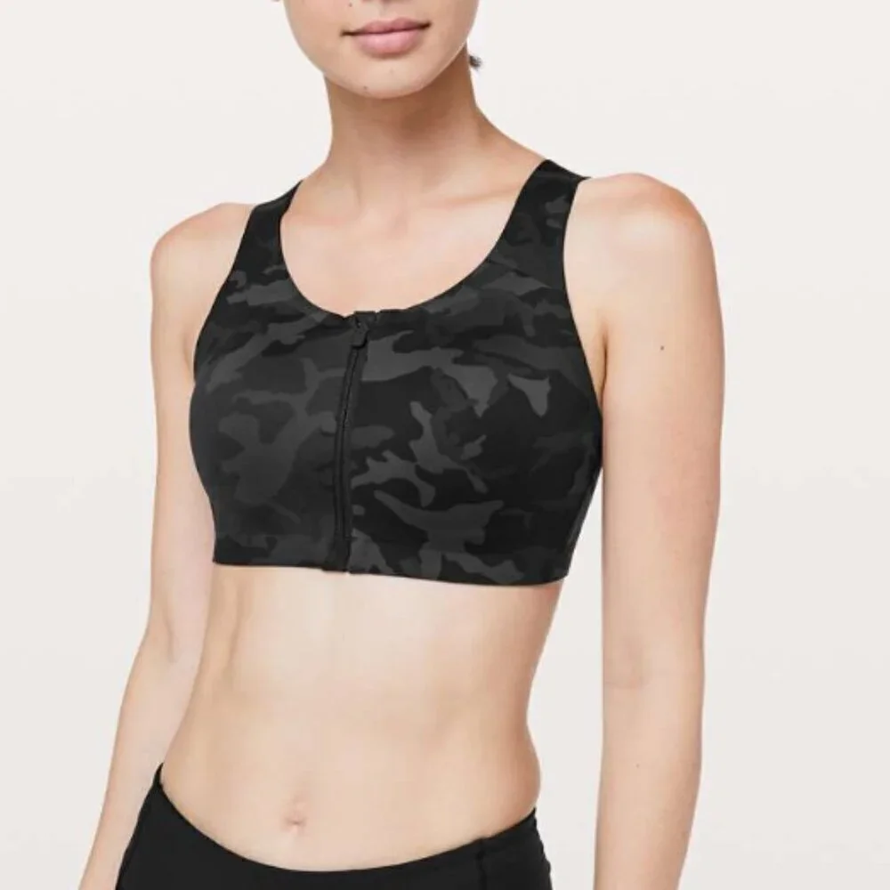 Lululemon Enlite Bra *Zip Front Incognito Camo Multi Grey